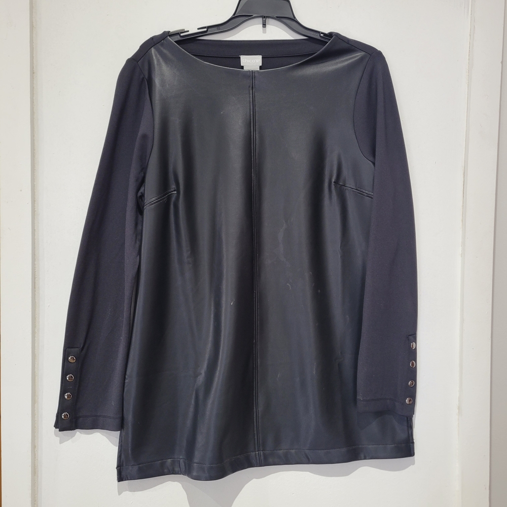 Chico's Black Faux Leather Accent Tunic